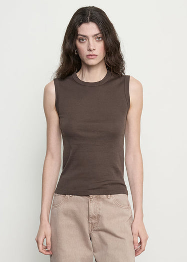 Enza Costa Supima Cotton New Classic Sleeveless Tee in Espresso