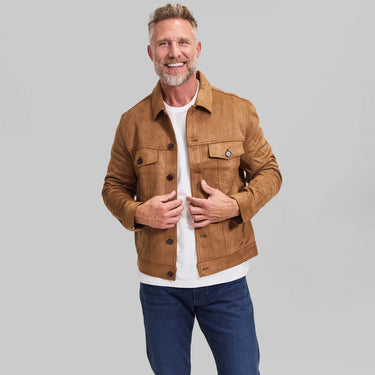 Rye 51 The Rusty Microsuede Trucker Jacket in Saddle