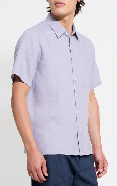 Theory Irving Structure Short Sleeve Linen Shirt in Gray Lilac