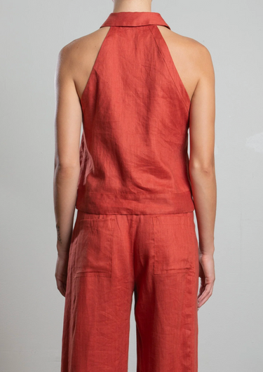 Pharaoh Atlas Halter in French Linen in Persimmon