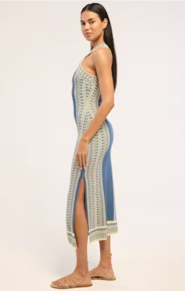 Misa Odessa Dress in Aegean Geometry Blue