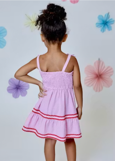 Design History for Girls Tie-Shoulder Smocked Dress in Fuchsia Combo