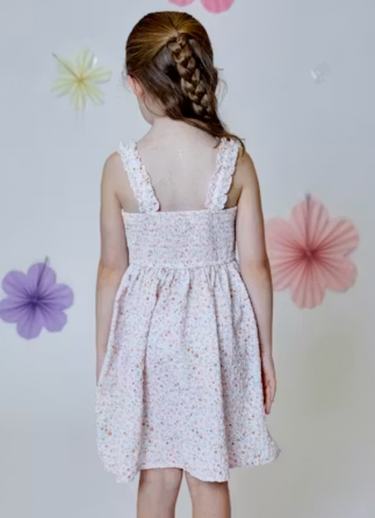 Design History Girls Ruffle Smocked Ruffle Strap Dress in Pink Floral