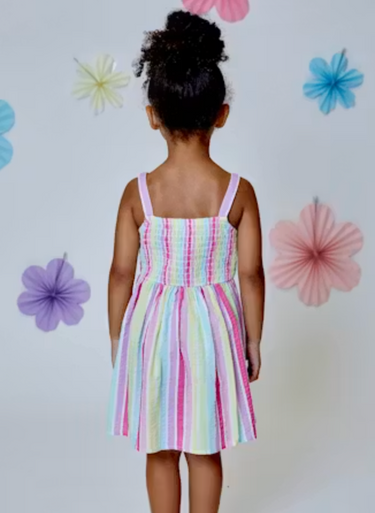 Design History Girls Floral & Stripe Sundress in Rainbow