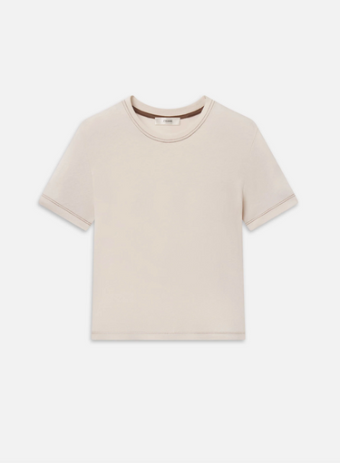 Frame The Contrast Stitch Baby Tee in Bone