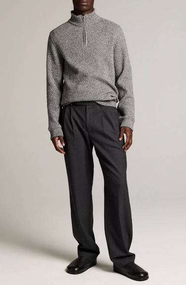 Vince Brushed Cotton-Blend Waffle Quarter-Zip Pullover in Heather Black
