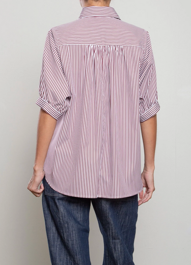 Pharaoh Claude Shirt In Striped Poplin in Bordeaux