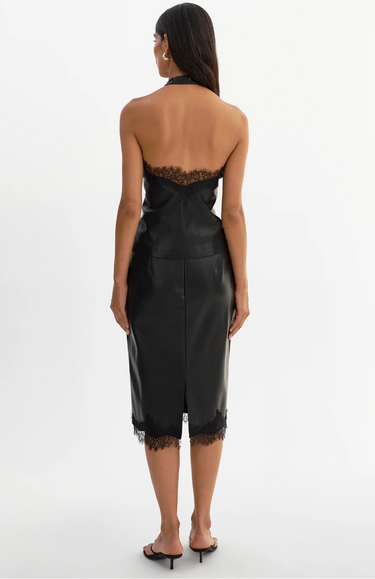 Lamarque Sonja Lace Trim Faux Leather Skirt in Vamp