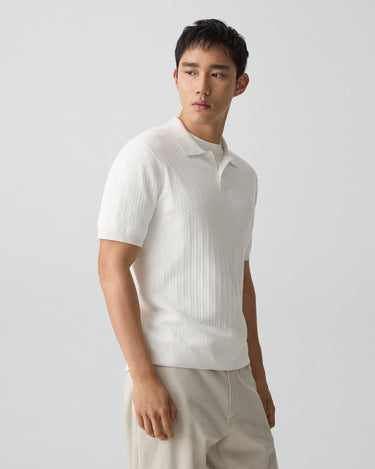 Theory Soris Cable-Knit Polo Shirt in Light Bilen in White