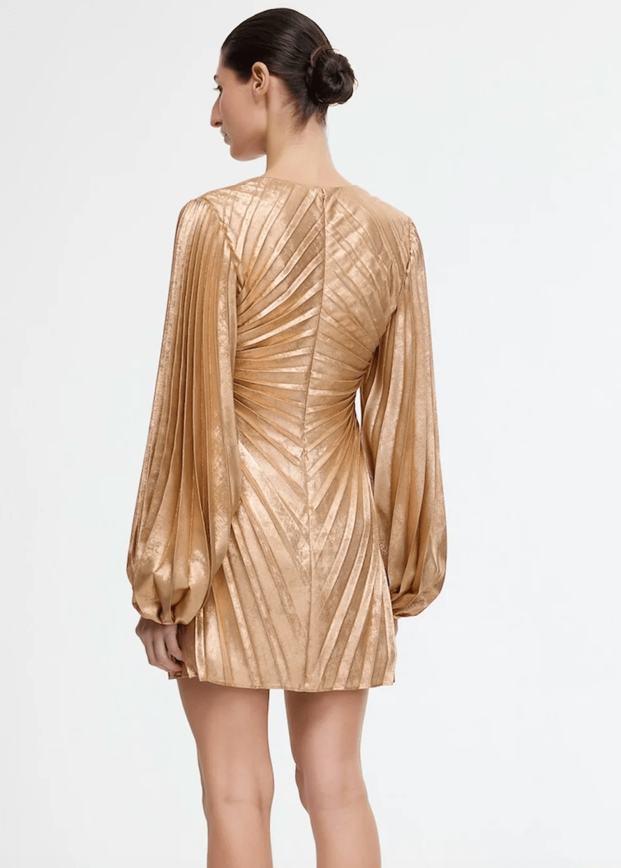 Acler Rothbury Mini Dress in Caramel Metallic - Estilo Boutique Acler Rothbury Mini Dress in Caramel Metallic - Estilo Boutique