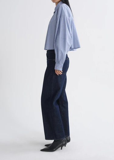 Agolde Agnes Shirt In Meyer Stripe in Blue White