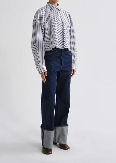 Agolde Agnes Shirt In Meyer Stripe in Bracken Blue