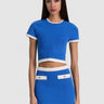 Alice + Olivia Ciara Cropped Pullover in Blue Iris/Soft White