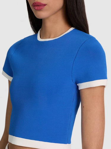 Alice + Olivia Ciara Cropped Pullover in Blue Iris/Soft White