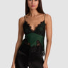 Alice + Olivia Claudia Lace Slip Top in Green Mystique Black
