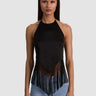 Alice + Olivia Greta Halter Handkerchief Fringe Top in Black