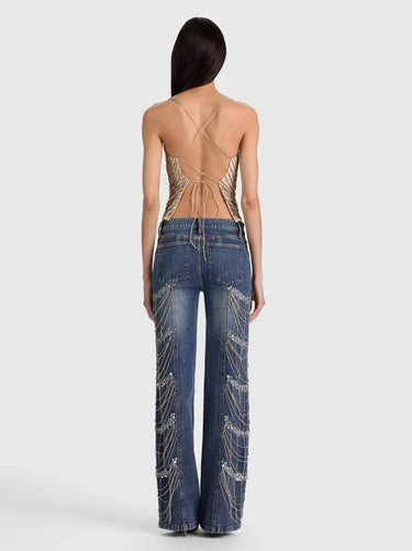 Alice + Olivia Harmon Crystal Slip Tank in Almond Clear Crystal