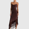 Alice + Olivia Harmony Asymmetrical Fringe Maxi Dress in Dark Chocolate