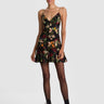Alice + Olivia Julietta Mini Slip Dress in Magic Garden Black