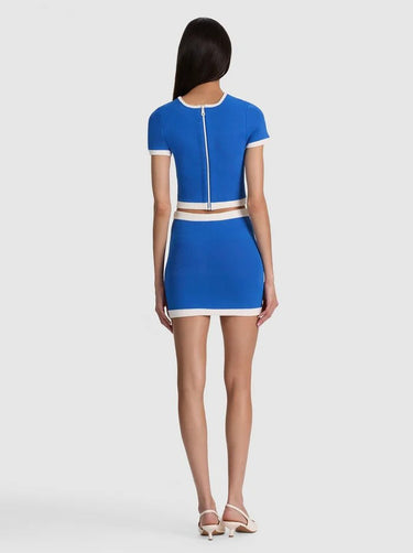 Alice + Olivia Kipp Mini Skirt in Blue Iris Off White
