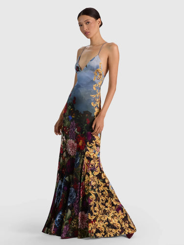 Alice + Olivia Milta Mermaid Slip Dress in Alpine Dawn