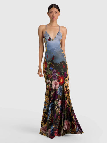 Alice + Olivia Milta Mermaid Slip Dress in Alpine Dawn