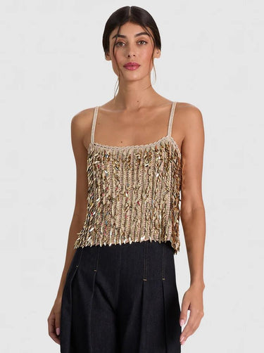 Alice + Olivia Nicolette Sequin Tank in Sand Gold