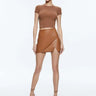 Alice + Olivia Siobhan Vegan Wrap Mini Skirt in Camel - Estilo Boutique