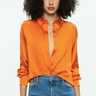 Alice + Olivia Willa Placket Top in Orange Blaze - Estilo Boutique