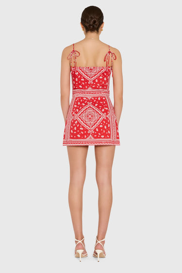 Amanda Uprichard Avani Skort Romper in Red Montana