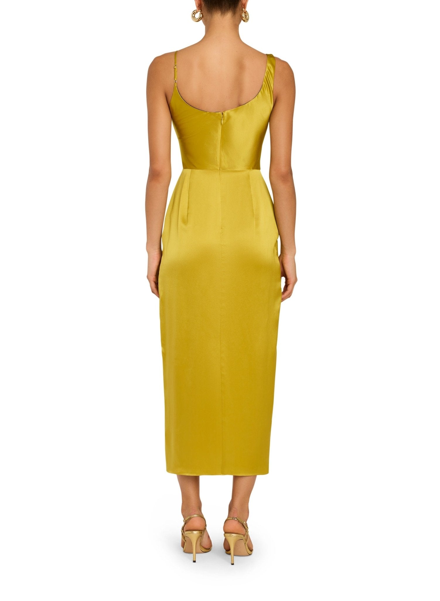 Sleeveless Midi Svetlana Dress in Ochre Silk | M
