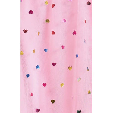 Ava & Yelly Girls Foil Heart Mesh Trapeze Party Dress in Pink
