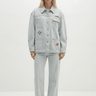 Berenice Valea Embroidered Denim Jacket in Light Blue Denim