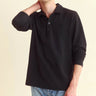 Billy Reid Long Sleeve Herringbone Polo in Black - Estilo Boutique