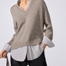 Brochu Walker The Looker Layered V-Neck in Otter Melange with Flint Stripe
