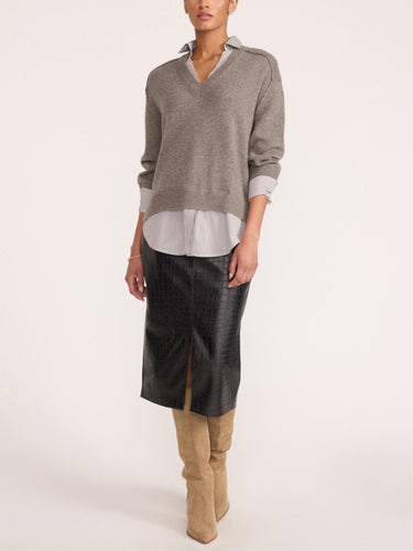 Brochu Walker The Looker Layered V-Neck in Otter Melange with Flint Stripe