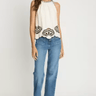 Caballero Hadley Top in White Black Embroidery