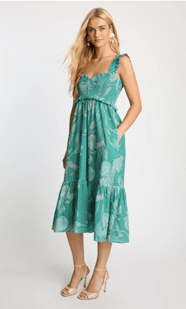 Caballero Nyx Dress in Green Ink Bloom