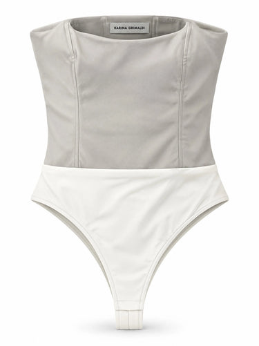 Karina Grimaldi Calla Vegan Leather Body Suit in Stone