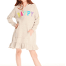 Chaser Kids Glitter Smiley Dress in Heather Grey