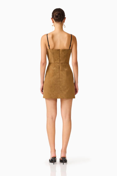 Curaae Verdure Lace Trim Mini Dress in Caramel Brown