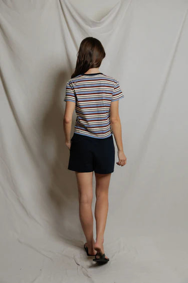 Perfect White Tee Dawn Ringer Tee in Pacific Clementine Stripe