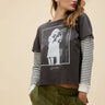 Daydreamer Blondie Debbie Trumpet Photo Solo Twofer Top in Washed Black