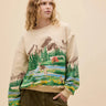 Daydreamer Campsite Scene Oversized Crew Sweatshirt in Sand