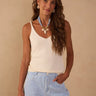 Dress To Beige Concha V Neck Sleeveless Tricot Tank Top in Beige