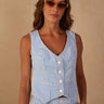 Dress To Blue Stripes Buttoned Sleeveless Twill Vest in Blue