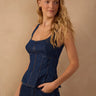 Dress To Denim Topstitching Pleats Sleeveless Top in Denim