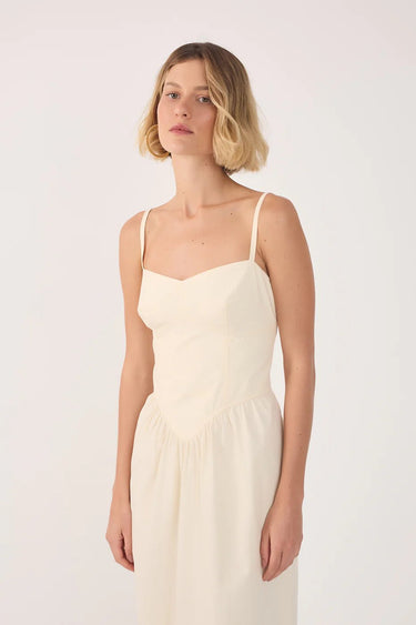 Dress To Waisted Midi Dress in Beige Shell
