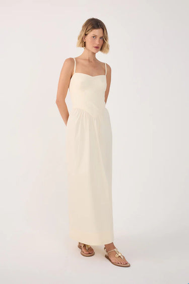 Dress To Waisted Midi Dress in Beige Shell