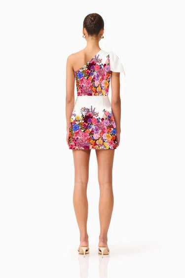 Elliatt Alice One Shoulder Mini Dress in Ombre Floral in White